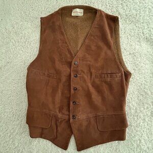 Vintage Mens Saks Fifth Avenue Glove Suede Button Down Brown Vest Alpaca Back